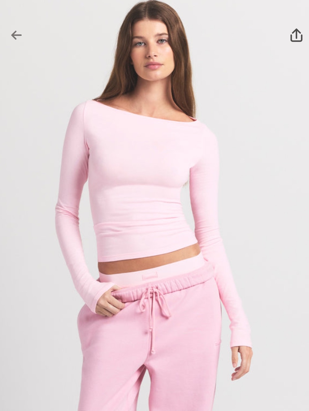 SKIMS NWT Cotton Jersey Boat Neck Long Sleeve Top - Cherry Blossom